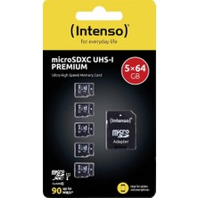 Intenso Premium 5x 64GB Microsdxc Hafıza Kartı Sınıf 10 Uhs-I
