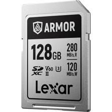 Lexar Armor Silver Pro Sd Kart 128 Gb, Uhs-Iı Sd Bellek Kartı, Paslanmaz Çelik, C10, U3, V60, 6k UHD Video, 280 Mb/s'ye Kadar Okuma, 120 Mb/s Yazma, Dslr/kamera/fotoğrafçı/kameracı Için Sdxc Kart
