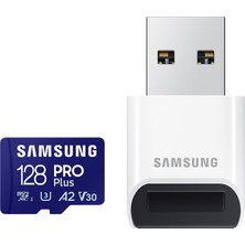 Samsung Pro Plus Microsd Kart + USB Kart Okuyucu, 128 Gb, Akıllı Telefonlarda, Tabletlerde ve El Konsollarında Mobil Oyun Oynamak Için, Uhs-I U3, Full Hd ve 4K Uhd, 180 Mb/s Okuma, 130 Mb/s Yazma, Mb-