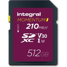 İntegral Integral Momentum I 512 GB Sdxc V30 U3 Kart - 210 Mb/s'ye Kadar Okuma, 180 Mb/s'ye Kadar Yazma - Dslr, Aynasız Kameralar ve Video Kameralar Için - 4K UHD Video ve Seri Çekim Modu - Suya, Darbeye Dayan