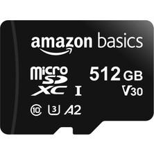 Amazon Basics Microsdxc Adaptörlü Hafıza Kartı Tam Boy A2 U3 Okuma Hızı 100 Mb/sn'ye Kadar 512 GB Siyah