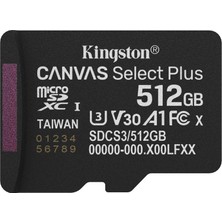 Kingston Canvas Select Plus Microsd Hafıza Kartı 512 GB Micsdxc Gen3 150R A1 (Sd Adaptörü Olmadan) P - SDCS3/512GBSP
