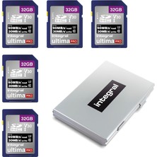 İntegral Integral Entegre Sd Kart 32 Gb, 6 Yuvalı Sd Kart Tutucu Metal - 4K Ultra Hd Video Premium Yüksek Hızlı 90 Mb/s Okuma ve 30 Mb/s Yazma - Sdhc V30 Uhs-I U3 Sınıf 10 Sd Hafıza Kartı 5'li Paket