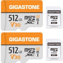 Gigastone Gıgastone 512 GB Microsdxc Hafıza Kartı 2'li Paket + Sd Adaptörü, Aksiyon Kamerası, Drone ve Tablet Için, 100 Mb/s'ye Kadar, 4K UHD Video Kaydı, Uhs-I A1 Sınıf 10 U3