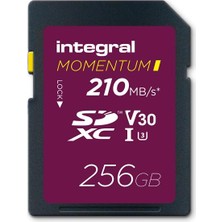 İntegral Integral Momentum I 256 GB Sdxc V30 U3 Kart - 210 Mb/s'ye Kadar Okuma, 180 Mb/s'ye Kadar Yazma - Dslr, Aynasız Kameralar ve Video Kameralar Için - 4K UHD Video ve Seri Çekim Modu - Su Geçirmez, Darbey