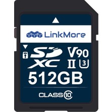 Linkmore Sdxc Hafıza Kartı 512 GB - Uhs-Iı - V90, U3 - 250/220 Mb/s - Büyük Raw Dosyaları ve Sıkıştırılmamış Video Kayıtları Için - Profesyoneller Için