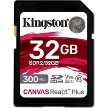 Kingston Canvas React Plus 32GB Sdhc Hafıza Kartı Uhs-Iı 300R/260W U3 V90, Full Hd/4k/8k - SDR2/32GB