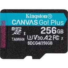 Kingston Canvas Go Plus Microsdxc Hafıza Kartı Gen4 200MB/S A2 U3 V30 256GB Tek Paket, ADP-SDCG4/256GBSP Olmadan
