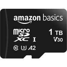 Amazon Basics Tam Boy Adaptörlü Amazon Basics Microsdxc Hafıza Kartı A2 U3 100 Mb/sn'ye Kadar Okuma Hızı 1 Tb Siyah