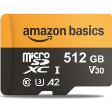 Amazon Basics 512 GB Microsdxc Kart, Adaptörlü, 200 Mb/s'ye Kadar Okuma Hızı, 1'li Paket