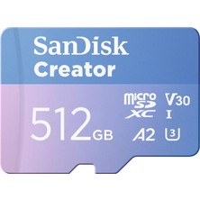 Sandisk Creator Microsdxc Uhs-I Hafıza Kartı 512 GB + Adaptör (Akıllı Telefonlar, Kameralar ve Drone'lar Için, 5,3k ve 4k, A2, C10, V30, U3, 190 Mb/s'ye Kadar Aktarım, 3 Aylık Adobe Lightroom Dahil)