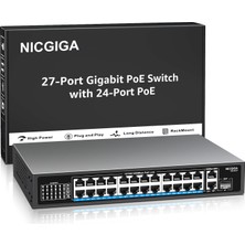Nıcgıga 24 Bağlantı Noktalı Gigabit Poe Switch, 24 Bağlantı Noktalı POE+@300W, 2 Gigabit Uplink Bağlantı Noktası, 1 Sfp, Masaüstü/raf Montajı Için Sağlam Metal, Tak ve Çalıştır, Yönetilmeyen Ethernet