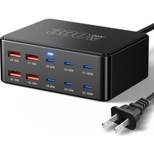Sefitopher 330W 10 Bağlantı Noktalı USB C Şarj Istasyonu, Pd 100W 65W 45W 30W 20W Dizüstü Bilgisayar ve Telefon Masaüstü Hızlı Şarj Merkezi, MacBook Pro/air, iPhone 17/16/15/pro, Ipad'ler, Galaxy ile