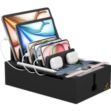 Pezin & Hulin Bambu Şarj Istasyonu Cep Telefonu, Tablet, Saat ve Daha Fazlası Gibi Çoklu Şarj Cihazları Için Elektronik Cihaz Düzenleyici - Siyah (Usb Şarj Cihazı ve Kablo Olmadan)