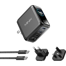 Minix Mınıx USB C Şarj Cihazı 140W Maksimum 4 Bağlantı Noktalı Pd3.1 Gan Şarj Bloğu, 240W Kablolu Akıllı Ekran ve Dokunmatik Kontrol Seyahat Adaptörü Katlanabilir Abd/ab/ingiltere Fişi Macbook, Ipad, iPhone