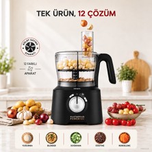 Karaca 2500 W Güçlü 12’si 1 Arada Mutfak Robotu, Dört Kanatlı Bıçak ve Beş Rende Dilimleme Aparatı, 1,5 L Hazne, 1 L Blender Sürahisi + Tartı