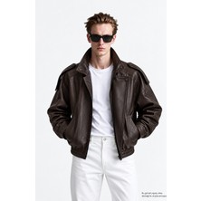 Layk Mayk Erkek Oversize Rahat Kalıp Koyu Kahve Suni Deri CEKET-002419