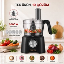 Karaca 4 Kanatlı Bıçaklı 2000 W Güçlü 10’u 1 Arada Mutfak Robotu, 1,5 L Hazne, 1 L Smoothie Blender, Kahve Öğütücü ve Beş Paslanmaz Çelik Rende Aparatı + Tartı
