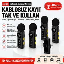 Mobixom J88 4’lü Kablosuz Yaka Mikrofonu – Dijital Göstergeli, 3 Kademe Gürültü Azaltma