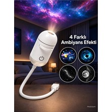 Mobixom USB Galaksi Projektörü 4 Filmli LED Gece Lambası 360° Ayarlanabilir 2’si 1 Arada Ambiyans Işığı