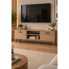 ES142 Tv Ünitesi - Sepet Ceviz Renk- Raflı 138CM - Ahşap Görünümlü Ayaklı