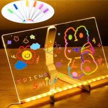 Bak Gel Al LED Işıklı Yazı ve Çizim Panosu, Silinebilir Fosforlu Kalemli, Led Çizim Panosu 30X20 cm
