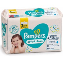 Pampers Soft & Clean Islak Bebek Mendili 60 Yaprak x 3 Paket (180 Yaprak)