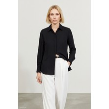 Sateen Düz Klasik Gömlek - Siyah