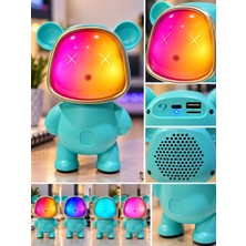 Kesene Renk Değiştiren Işıklı Animasyon Ayıcık Bluetooth USB Hoparlör Kablosuz Robot Gece Masa Lambası Mavi