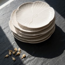 Yeni Nesil Evim 6'lı Beyaz Çiçek Görünümlü Porselen Pasta Tabağı Seti 20 cm