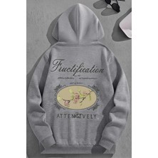 Kozz Style Unisex 3 Iplik Pamuklu Gri Fructifaticion Baskı Bol Kalıp Sweatshirt Hoodie