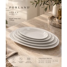 Porland Soley Alumilite 5 Parça Porselen Kayık Tabak Seti Beyaz 18X14-31X24 cm