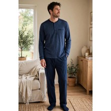 Çift Kaplan Erkek Küçük Kare Patlı Lacivert Pijama Takımı 8220