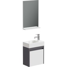 Aqua Bagno Minizia Banyo Dolabı 45 x 32 Cm. Antrasit -Beyaz ,lavabo Dahil | Abs.50.35.08.02