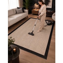 Dekoset Home Sisal Halı- Bej-Siyah Hol Koridor Halısı- Kaymaz Taban- Yıkanabilir Kilim Halı Yolluk