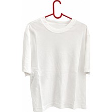 Kami Wear Kadın Beyaz Basic Oversize Bisiklet Yaka Tişört