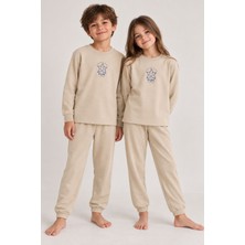 Zuzunga Uzun Kollu Bej Renk Yıldız Baskılı Unisex Çocuk Pijama Takımı