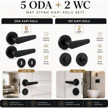 (7 Takım) 5 Oda + 2 Wc Kayı Mat Siyah Rozetli Kapı Kolu Seti Modern Şık Kapı Kolu Takımı Kolları