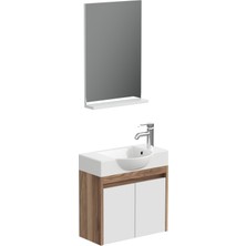 Aqua Bagno Minizia Banyo Dolabı  55 x 32  Cm. Doğal Ceviz  -Beyaz ,lavabo Dahil | Abs.50.35.06.03
