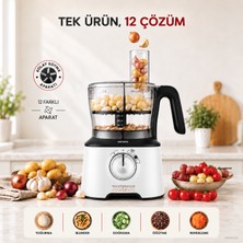 Karaca 2500 Watt Güçlü Çift Katlı Dört Kanatlı Bıçaklı Mutfak Robotu, 12’u 1 Arada Hazırlık Seti, Hamur Yoğurma, Yumurta Çırpma ve Buz Kırma + Tartı