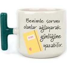 Mor Mürekkep Benimle Sorunu Olanlar Ağlayarak Yeşil Kulplu T Laf Sokma Hediyesi Bardak Kupa Fincan Mug