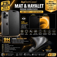 AyzTechCases 14 Pro Max Mat+ Gizlilik (Hayalet) Uyumlu  2’si 1 Arada Tam Kaplayan Kırılmaz 9h Cam Ekran Koruyucu