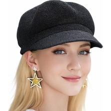 Valkyrie Kadın Hasır Şapka Yazlık Vizörlü Kasket Bere Ince Örgü Şık Günlük Şapka Siyah