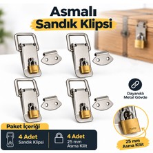 Badem10 Sandık Klipsi Asma Kilit Gergi Mandalı 4 Adet 25 mm 4 Adet Asma Kilit Sandık Kilitleme Seti