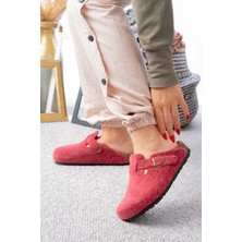 SBronze Unisex Kışlık Önü Kapalı Mantar Tabanlı Ortopedik Keçeli Günlük Ev Terliği Bordo