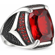Mirari Jewelry Garnet Taşlı Zirkon Detaylı Erkek Yüzük | Premium 0,40 Mikron Gümüş Kaplama