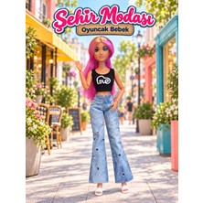 Halley Kot Pantolonlu Crop Tişörtlü Oyuncak Moda Bebeği - Pembe Saçlı - Eklemli Vücut