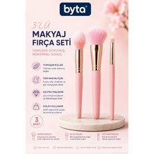 3’lü Makyaj Fırça Seti – Pudra, Allık ve Göz Farı Fırçası Yumuşak Kıllı Pembe Makyaj Seti