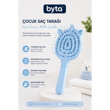 Çocuk Saç Tarağı – Kedi Figürlü, Yumuşak Uçlu, Düğüm Açıcı Ergonomik Saç Fırçası – Mavi