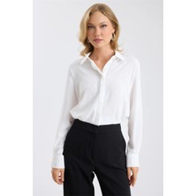 Home Store Gizli Düğmeli Crop Mat Saten Gömlek